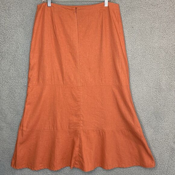 Minimalist Boho Linen Rayon Blend Maxi Skirt Women Sz 12 Orange Tiered Pull On - Picture 9 of 14